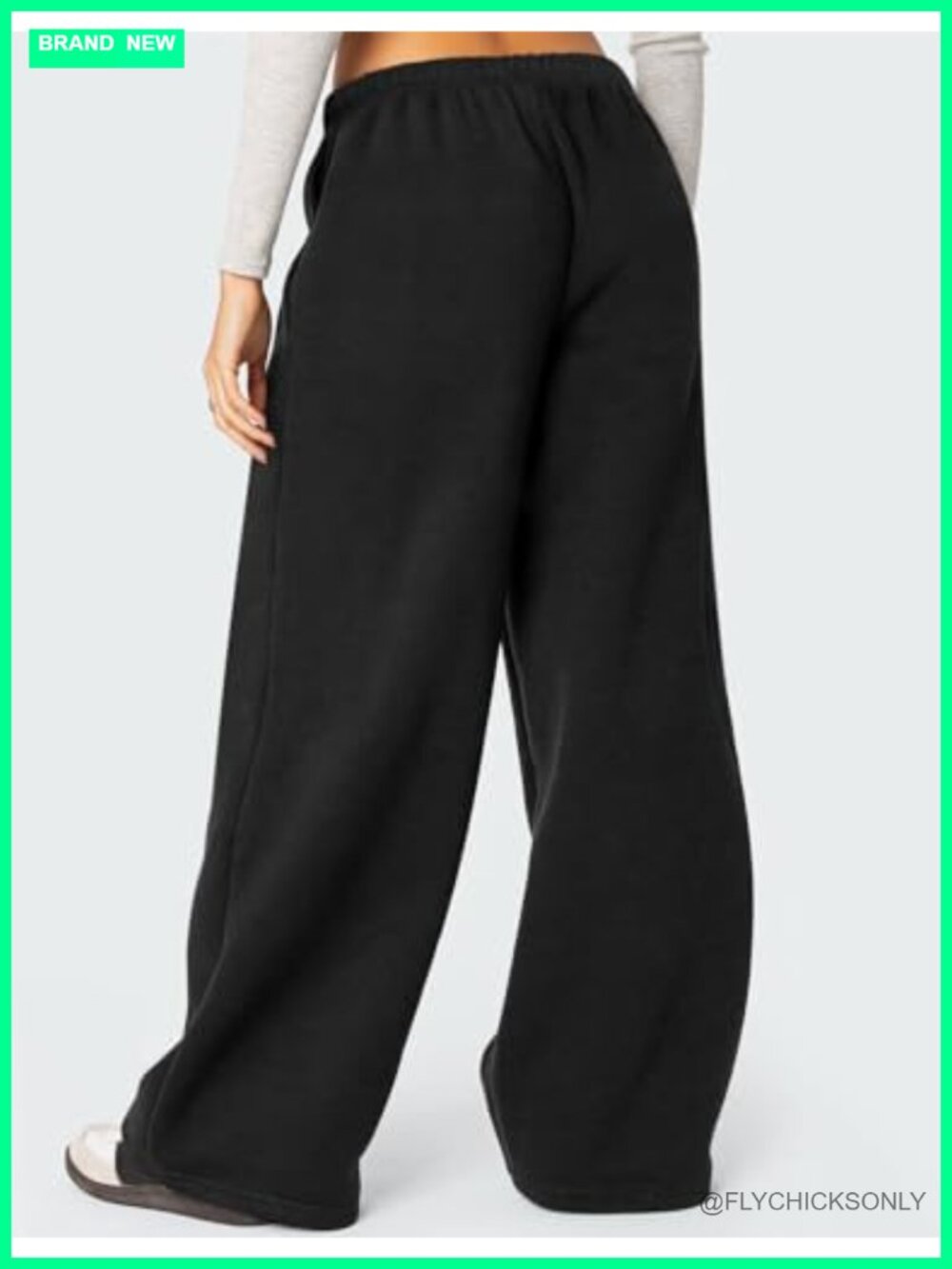Fleece Lined Wide Leg Sweatpants with Pockets High Rise Baggy - Picture 2 of 7
